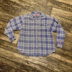 McCormick Farmall International Harvester Mens Shirt Large Blue Plaid Button Up